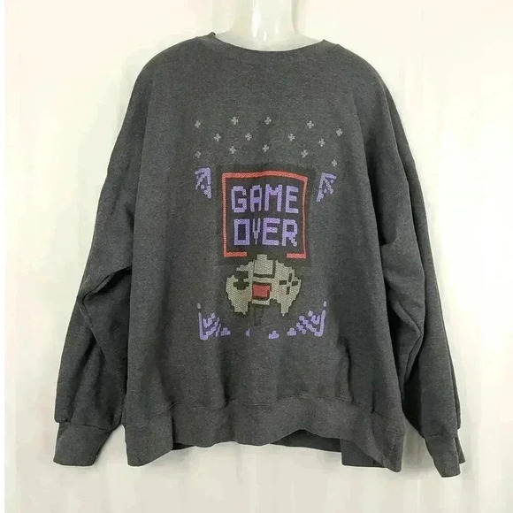 VTG Game Over Gray Pullover Sweatshirt 3XL Men's Video Games Cotton Blend - Picture 1 of 9